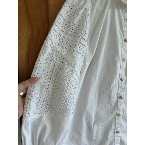Anthropologie White Eyelet Lace Country Peasant Puff Sleeve Shirt Blouse 12 - Picture 6 of 9